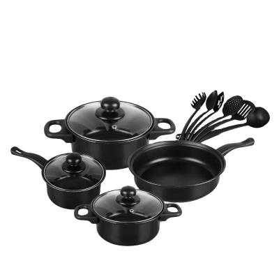 China Sustainable Hot Sale Kitchen 13 Piece Stick Cookware Non Sets Black Pot And Filters Cast Iron Cooking Pot Cookware Se for sale