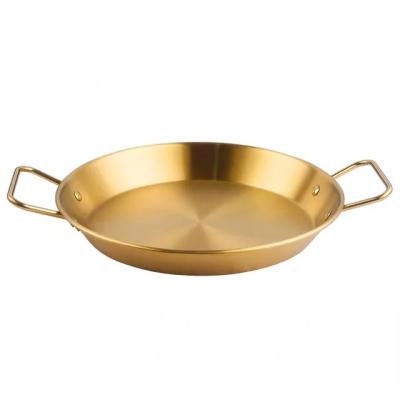 China Commercial Paella Pan For Cooking, Non Stick Sustainable Kitchen Equipment Hotel Gold Sliver Stainless Steel Seadfood Frying Pan for sale