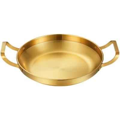 China 204 Stainless Steel Gold Non Stick Kitchen Cookware Noodle Pot Viable Silver Paella Pan Mini Frying Pan for sale