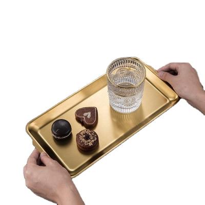 China Viable Stainless Steel Gold Bar Restaurant Hotel Dish Rectangle Silver Decorative Serving Square Food Serving Tray Sushi Fruit Tray for sale