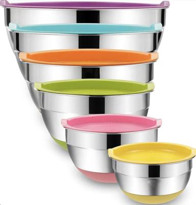 China Sustainable Cooking Set 6 Cooking Preparing Stainless Steel Mixing Bowls Nesting Bowls For Space Saving Storage for sale