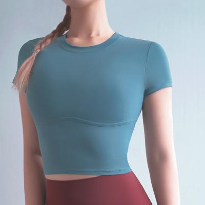 China New Size Sports T-shirt Women Fitness Running Body Large Slim Breathable Plastic Gym Short Sleeve Yoga Wear for sale