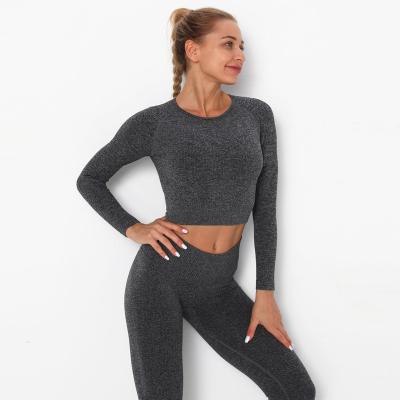 China Breathable Sexy Workout Clothes Women's Tight-fitting Quick-drying T-shirt Autumn And Winter Sports Long Sleeve Tops And Yoga Clothes for sale