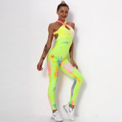 China Hot Selling Sexy Jacquard Breathable Tie-Dye Yoga One-Piece Back Beauty Wear Running Women's Sports Fitness One-Piece for sale