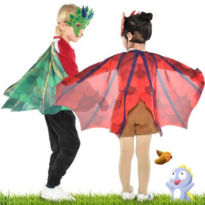 China Children Dragon Wings Cloak Mask 2pcs Polyester Halloween Set Kids Birthday Party Cosplay Wing Set for sale