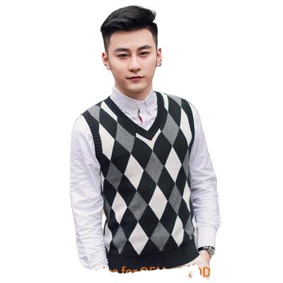 China Anti-pilling manufacturer supply custom logo 2017 winters men's sweater, men's v-neck sweater sleeveless argyle vest for men for sale