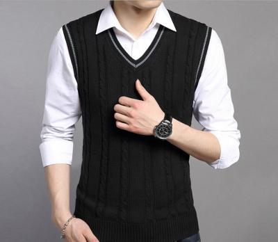 China 2017 autumn sleeveless argyle sweater vest anti-pilling for men, men's v-neck 7GG knit plain sweater vest for sale