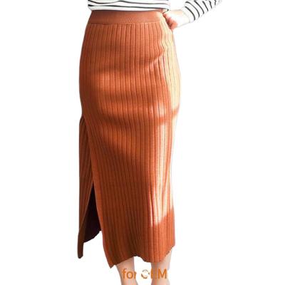 China 2018 Women Spring Winter Color Skirt Lady Slit Rib Simple Elastic One-piece Side Pattern Knitted Sweater Dress for sale