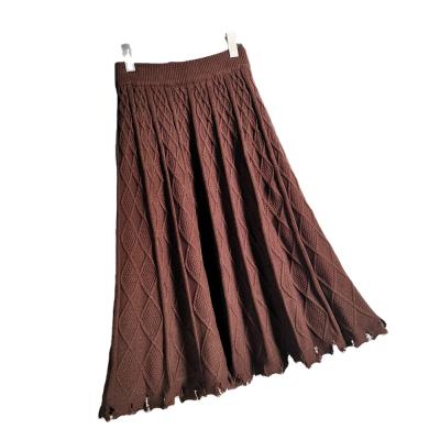 China Women Plus Size Winter Deep Knit A-Line Skirt With Fringe Long Skirt Dress for sale