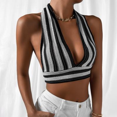 China QUICK DRY provide custom sleeveless solid crop tie slim fit back knit halter women tank crop top for sale