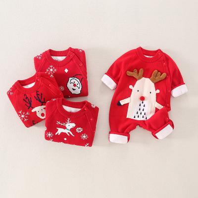 China 100% Cotton Supply Custom Cotton Newborn Baby Boys 2 Years Old Sweater Knitted Christmas Romper Jumpsuit Clothing for sale