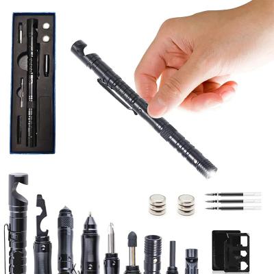 China New Style Aluminum Alloy 9 in 1 Multifunctional Defensive Tactical Pen with Fire Starter Compass Whistle for sale