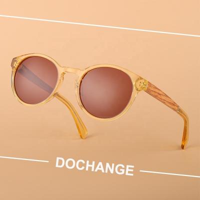 China 2022 Custom Logo Fashion Mirror Acetate Sunglasses PC Eyewear Temples Wooden Bamboo Arm Sunglasses OEM Spring Frame Style DOCHA for sale