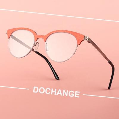 China 2022 Custom Optical Frame Bamboo Logo Fashion Blue Light Blocking Optical Frame Metal Wood Grain Eyeglasses Custom Optical for sale