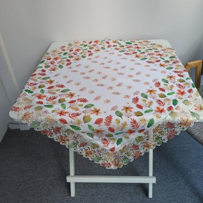 China Service Quality Waterproof Guaranteed Digital Printed Maple Leaves And Other Leaf Tablecloths With Lace for sale