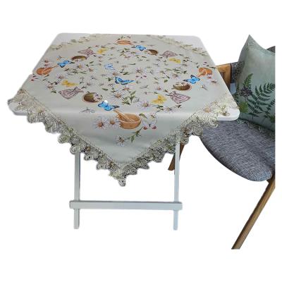 China Chemical Lace Around Border Guaranteed Quality Digital Printed Unique Decorative 100% Polyester Tablecloths With Lace for sale