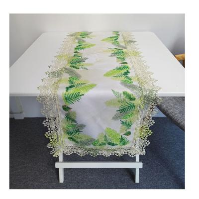 China Chemical Lace Around Border Washable Polyester Coffee Table Runners With Lace For Party Holiday Decor for sale