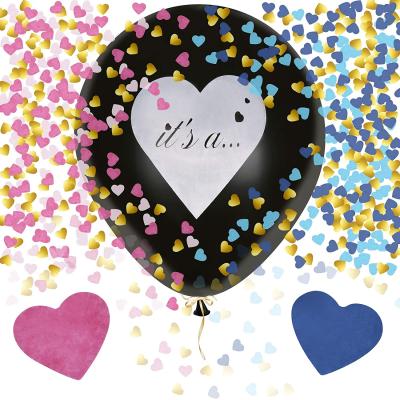 China 36 Inch Gender Reveal Balloons Party Favor Toy Black with Pink and Blue Heart Shape Confetti for Boy or Girl for Baby Shower Party for sale