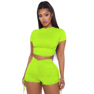 China 2021 Summer Breathable Short Sleeve Wholesale Women's Solid Color Sets Tops Jogger Shorts Set for sale