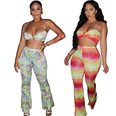 China Women Breathable Casual Active Sportswear V-Neck Halter Sleeveless Tops And Pant Set Tie Dye Matching Sets for sale