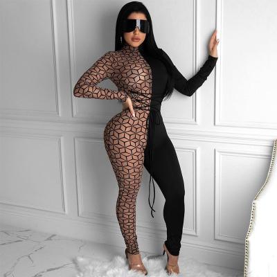 China 2021 New Arrival Women's Breathable Mesh Patchwork Contrast Color One Piece Long Sleeve Overalls for sale