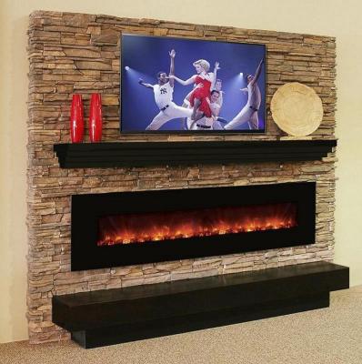 China Under TV style wall mounted long linear electric fireplace heater real coal log fuel multi colorful flame back light for sale