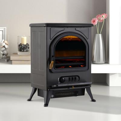 China electric fireplace stove 3D LED flame effect real log ND-187 freestanding black cast space heater for sale