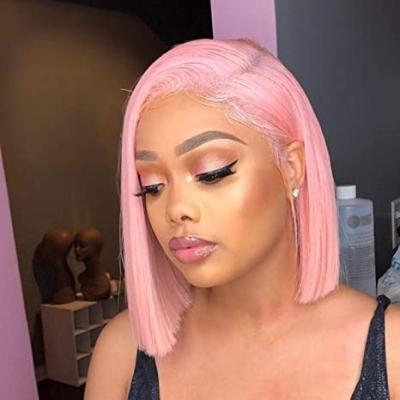 China 13x4 Pink Short Straight Bob Wigs Straight Wigs For Colored Women Pre-Plucked Lace Front Human Hair Wigs With Natural Hairline for sale