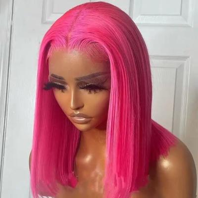 China Hot Pink Straight Cheap 13*4 Colored Bob Wigs Full Short Lace Hair Wigs Lace Front Brazilian Hair Frontal Wigs For Black Women for sale