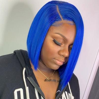 China Short 13x4 Lace Frontal Bob Blue Brazilian Virgin Human Hair Straight For Black Women for sale