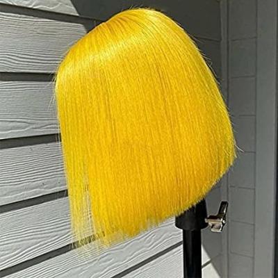 China Short 13x4 Lace Frontal Bob Yellow Brazilian Virgin Human Hair Straight For Black Women for sale