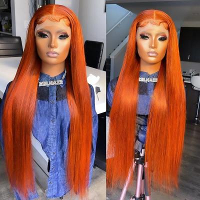 China Straight 13x4 Lace Front Wig Orange Ginger Brazilian Remy Colored Human Hair Wigs For Women Pre Plucked Straight Glueless Wig for sale