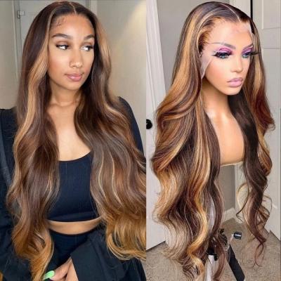 China Brazilian Colored Lace Front Human Hair Wigs Body Wave 13x4 Body Wave Full Lace Highlight Wig P4/27 Transparent Human Hair Wigs for sale