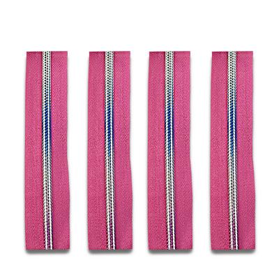 China Other Practicability Versatility Strong Zipper Vacuum Plating Shine Teeth Rose Red Nylon Tape Zipper Color for sale