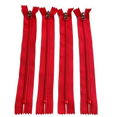 China Other Hot Sale Resin Fin-fin With Gunmetal Slider 4# Red Nylon Zipper For Women's Clothing Apparel Accessories for sale