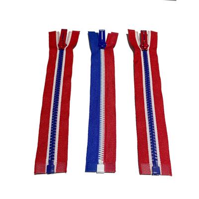 China New Arrival High Quality 5# Open Auto Lock White And Blue Zipper Corn Teeth Quilting Color Resin Zipper For Sport Product for sale