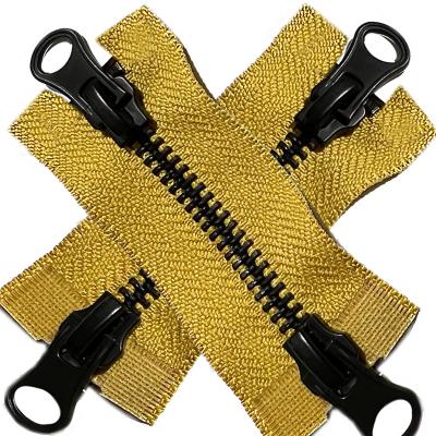 China Zippers Accessories Auto Lock Nickel Free Custom Slider Bags Open End M5# Metal Brass Teeth Zipper Two Way Black Y Color Metal Zipper for sale