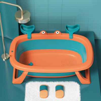 China New Custom PP+TPE Blue/Orange/Pink Baby Bathroom Set Collapsible Plastic Baby Bathtub for sale