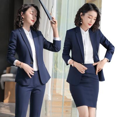 China High Quality Anti Wrinkle Plus Size Women's Suits Slim Fit Two Piece Office Suit Formal Blazer Skirt And Tuxedo Pant Set For Business Work for sale