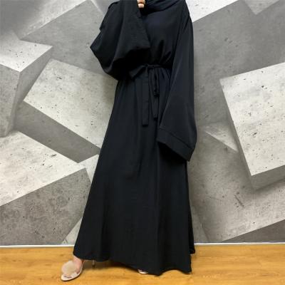 China Hot Selling Plain Black Long Abaya Dress Muslim Islamic Clothing With Belt Dubai Turkey Malaysia Women Muslim Maxi Dress 6394 6394 for sale