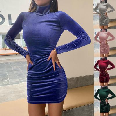 China Breathable Breathable Drop Shipping Cheap Plus Size Women Sheath Long Bodycon Mini Dress Stand Collar Velor Casual Stylish for sale