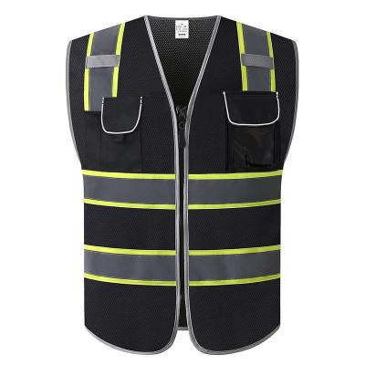 China Custom Wholesale Price XIAKE Black Manufacturer Polyester Logo Safety Construction Road Clothing High Visibility Reflective Vest for sale