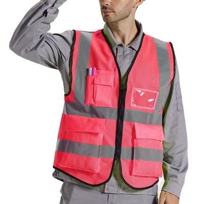 China High Visibility Fast Delivery XIAKE Adult Safety Mesh Polyester Vest Safety Vest With Zipper And Pocket for sale