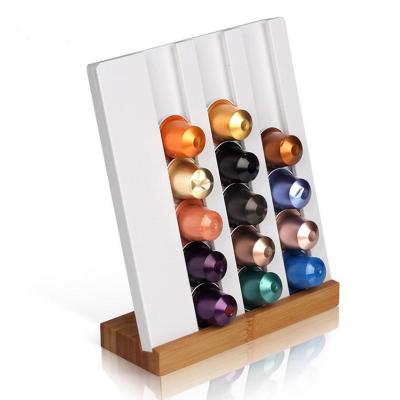 China Other Acrylic Coffee Pod Holder With Rack Shelf For 21pcs Nespresso Bamboo Base Capsules Dispenser Holder Capsule Storage Organizer for sale