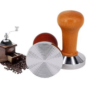 China 51/53/58 Mm Coffee Tamper Handle Bartender Espresso Maker Grinder Brown Coffee Powder Viable Wooden Flat Hammer Calibrated Pressure Tamper for sale