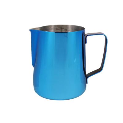 China 600ml Stainless Steel Coffee Frothing Pitcher Viable Blue Latte Art Milk Frother Frothing Jug Espresso Cups Jug Tea Pitcher Milk Jug for sale