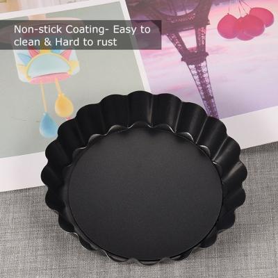 China High Carbon Steel Non-Stick Round Tart Flan Pan Molds Pie Pizza Cake Mold Removable 10inch Loose Bottom Fluted Heavy Duty Pie Kitchen Bakeware for sale