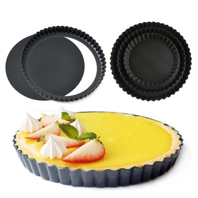 China Removable Loose Bottom Fluted Fluted Pie Pie Pan 12inch Quiche Flan Pan Molds Pancakes Pizza Cake Round High Carbon Steel Non-Stick Tart Pan for sale