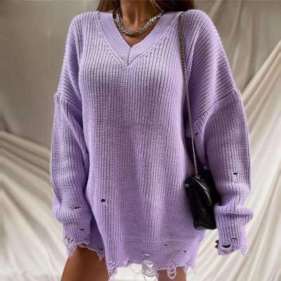 China Winter Autumn Long Sleeves Casual Breathable V-Neck Sweater Dresses Hot Sale Do Old Design Mini Length Sweater Knitted Tops For Woman for sale