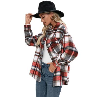 China High Quality Breathable Flanned Jackets Autumn Winter Plaid Plaid Shirts Women Clothing Long Sleeve Breathable Plaid Blouse For Women for sale